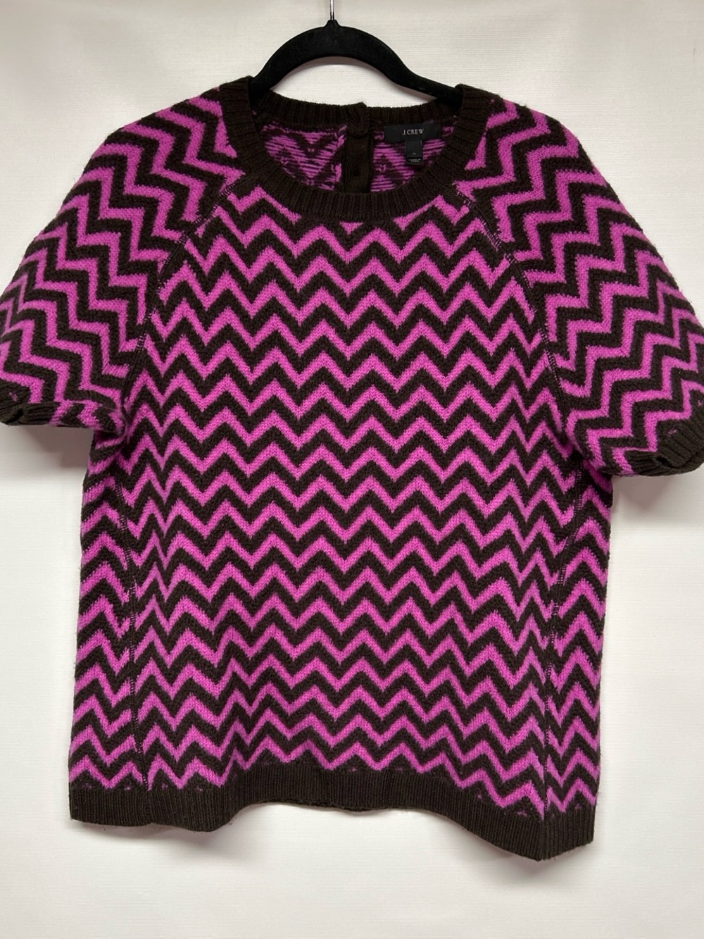J. Crew Chevron Knit Short Sleeve Sweater in Hot Pink & Brown